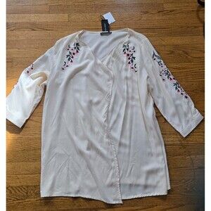 Amanda Green Womens XL Floral Embroidered Boho Open Front Blouse New